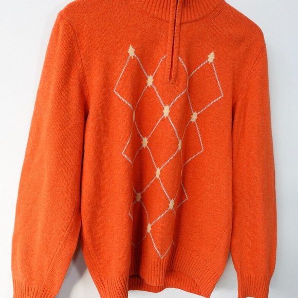 VINTAGE Argyle Wool Sweater Mens Small Knit‎ Orange Jumper Italian 90s LPT ITALY - Picture 3 of 14